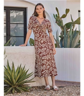 Leaf Print Jersey Dress