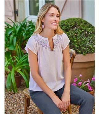 Hand Embroidered Notch Neck Top