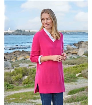Cashmere Merino Deep V Neck Tunic