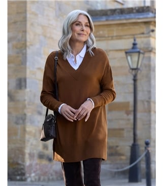 Cashmere Merino Deep V Neck Tunic