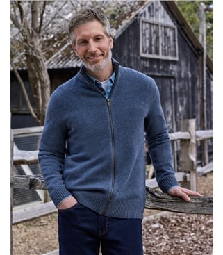 Mens Lambswool Lincoln Zipper Cardigan