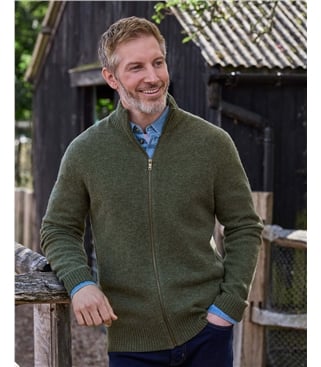 Mens Lambswool Lincoln Zipper Cardigan