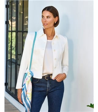 Cotton Blend Twill Cropped Jacket
