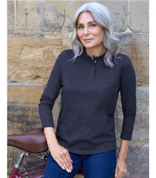 Frill Collar Popper Detail Top