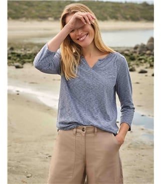 Notch Neck Gathered Detail Top