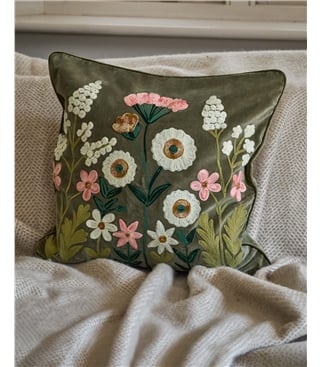 Floral Embroidered Square Cushion