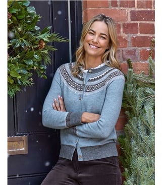 Strickjacke mit Fairisle-Passe aus Merinowolle 