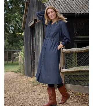 Covered Button Notch Neck Dress
