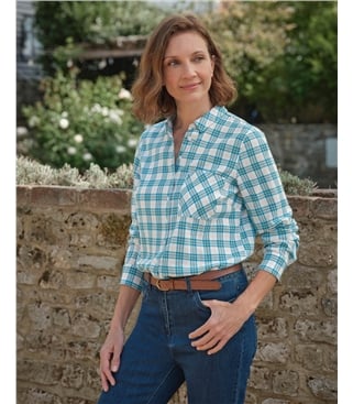 Chemise à col en coton brossé à carreaux