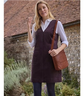 Stretch Cord Scallop Pocket Detail Pinafore Dress