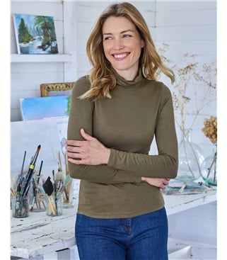 Jersey Slim Polo Neck Top