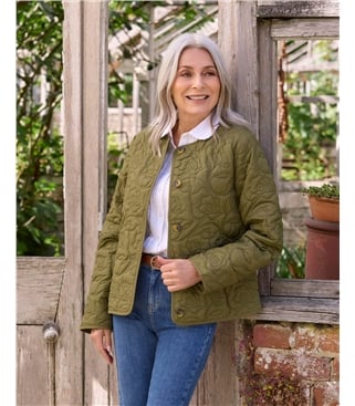 Floral Collarless Quilted Jacket