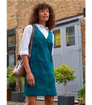 Stretch Cord V Neck Pinafore Dress
