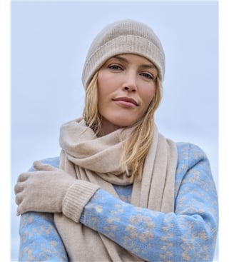 Mütze mit Rippbündchen aus reinem Kaschmir für Damen 