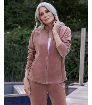 Fern Velour Zip Through Sweatshirt