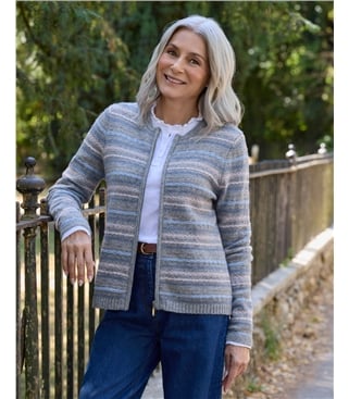 Zip Through Textured Cardigan