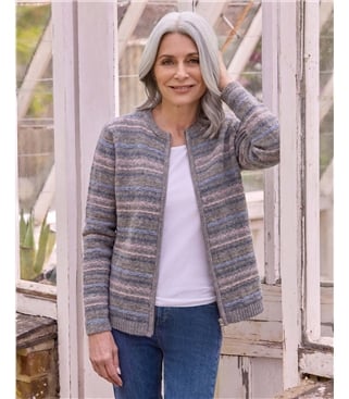 Zip Through Textured Cardigan