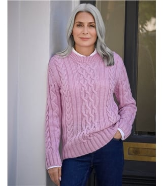 100% Pure Wool Aran Crew Neck Jumper