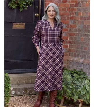 Frill Neck Cut About Check Dress