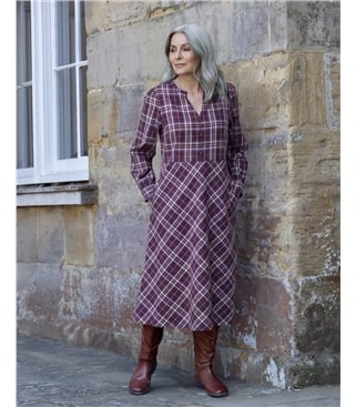 Frill Neck Cut About Check Dress