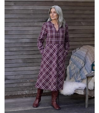 Frill Neck Cut About Check Dress