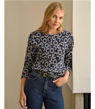 Jersey Jacquard Boat Neck Top