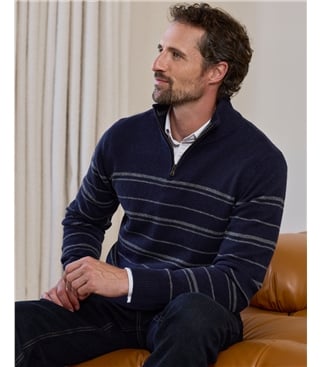 Wool Fine Stripe 1/2 Zip Sweater