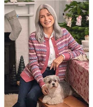 Fairisle Strickjacke mit Rundhalsausschnitt