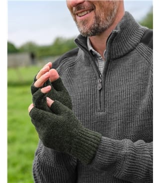 Fingerlose Handschuhe aus Lammwolle für Herren