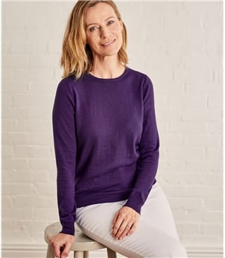 Blueberry | Womens Cashmere & Cotton Crew Neck Jumper | WoolOvers AU
