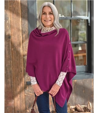 Cashmere Merino Blend Button Poncho