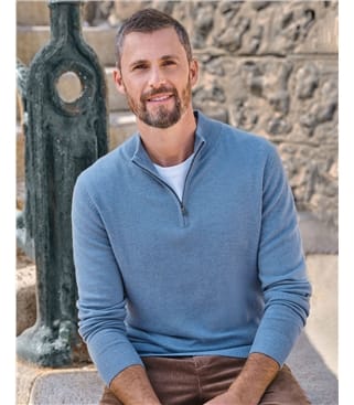 Pull à encolure zippée - Homme - Cachemire & Mérinos