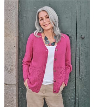 Pointelle Hem V Neck Cardigan