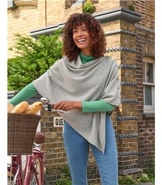 Cashmere Merino Blend Button Poncho