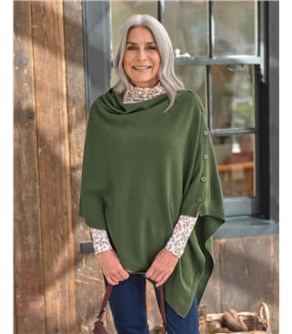 Cashmere Merino Blend Button Poncho