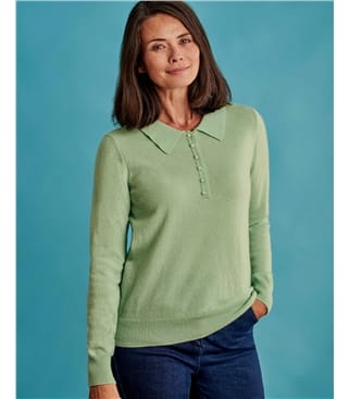 Womens Cashmere & Merino Knitted Polo Shirt