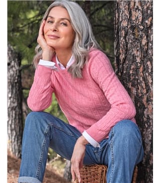 Pull torsadé à col rond - Femme - Cachemire & Mérinos