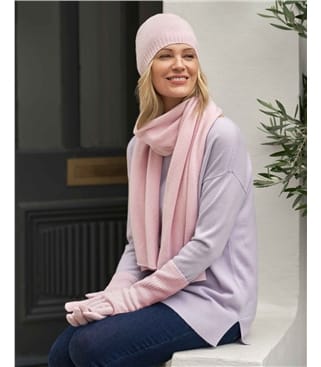 pink cashmere hat and scarf