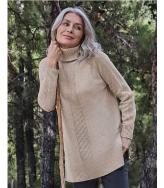 Roll Neck Long Sleeve Tunic With Side Splits