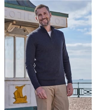 Pull à encolure zippée - Homme - Cachemire & Mérinos