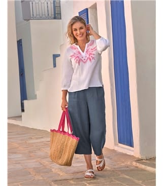 Leinen-Culottes mit elastischem Rückenbund