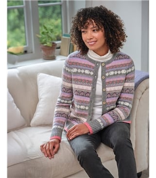Cardigan à motif floral et moutons répété Fairisle