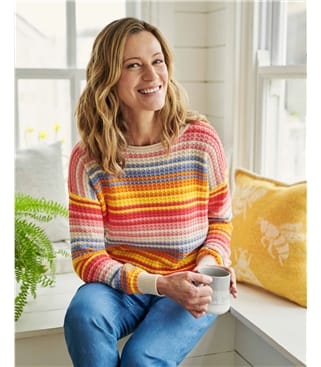 Pullover mit mehrfarbigen Streifen aus Bio-Baumwolle