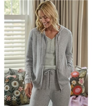 Kapuzenstrickjacke aus Kaschmir und Merinowolle für Damen