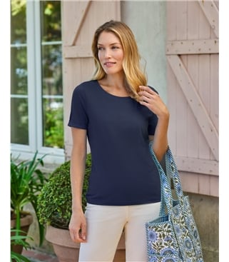 Haut à encolure dégagée en coton biologique - Femme