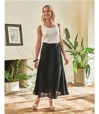 Lightweight Linen Button Skirt