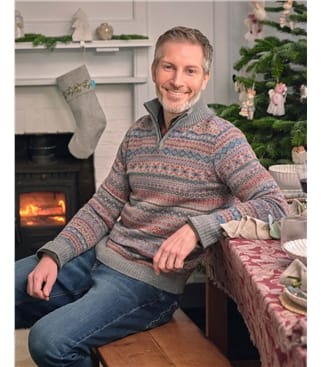 Pullover mit halbem Reißverschluss im Fairisle-Motiv