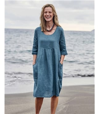Womens Linen Pocket Tunic Dress