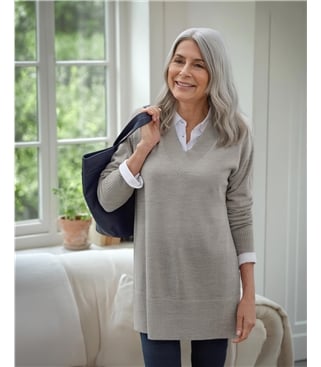 Cashmere Merino Deep V Neck Tunic