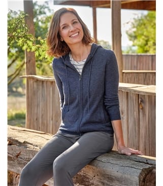 Kapuzenstrickjacke aus Kaschmir und Merinowolle für Damen